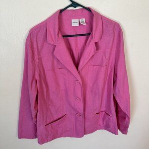 Preowned Pink Womens Linen & Rayon Blend Lightweight Overcoat Jacket 20W Pockets